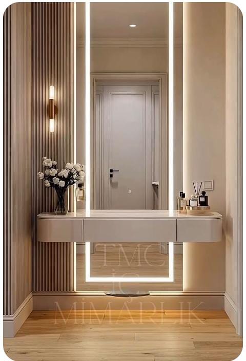 Dressing mirror with floating cabinet gypsum work