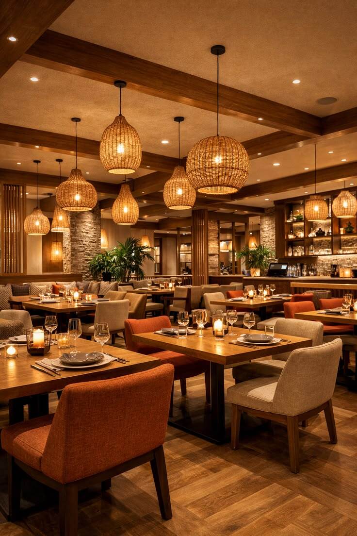 Restaurant interior design with elegant lighting